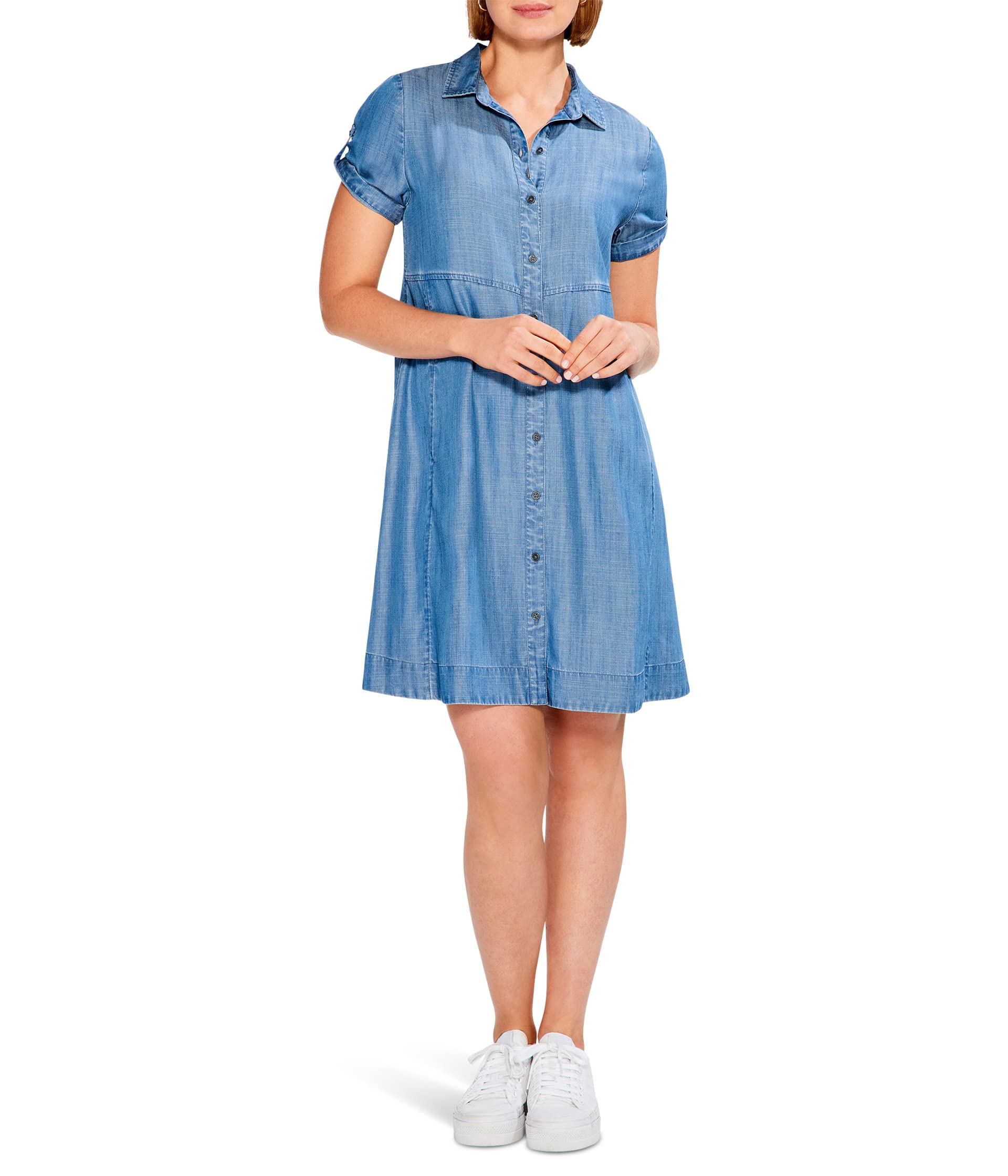 NIC+ZOE Women's Drapey Denim Shirt Dress - Casual Long Sleeve Button Down Tunic for Spring & Summer | Perfect for Office, Weekend Outings & Travel