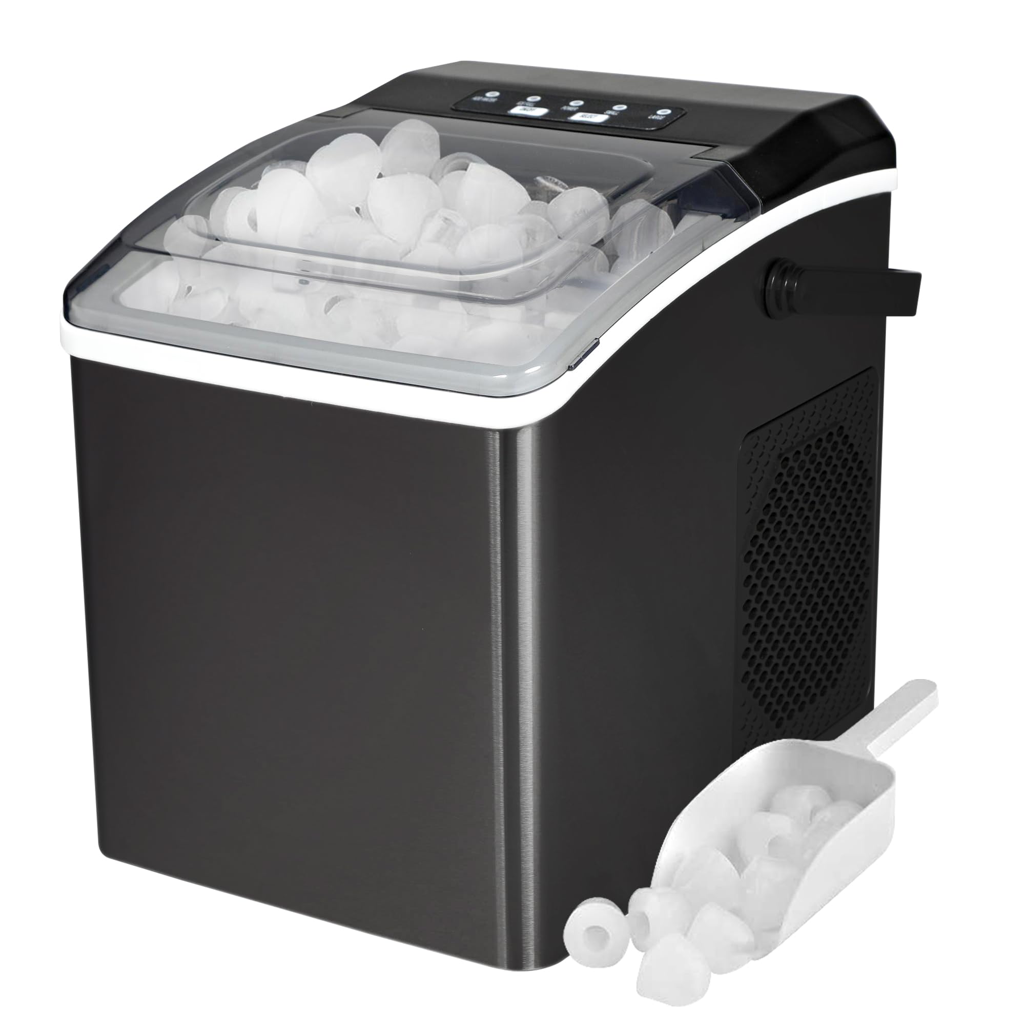 Koolatron Countertop Ice Maker - 26 Lbs/24Hrs Portable Ice Machine, Makes 9 Crunchy Pebble Ice Cubes in 6 Minutes, Self-Cleaning Stainless Steel Black Ice Maker for Cocktails, Sodas & Beverages - Perfect for Home Bars, Offices and Outdoor Parties