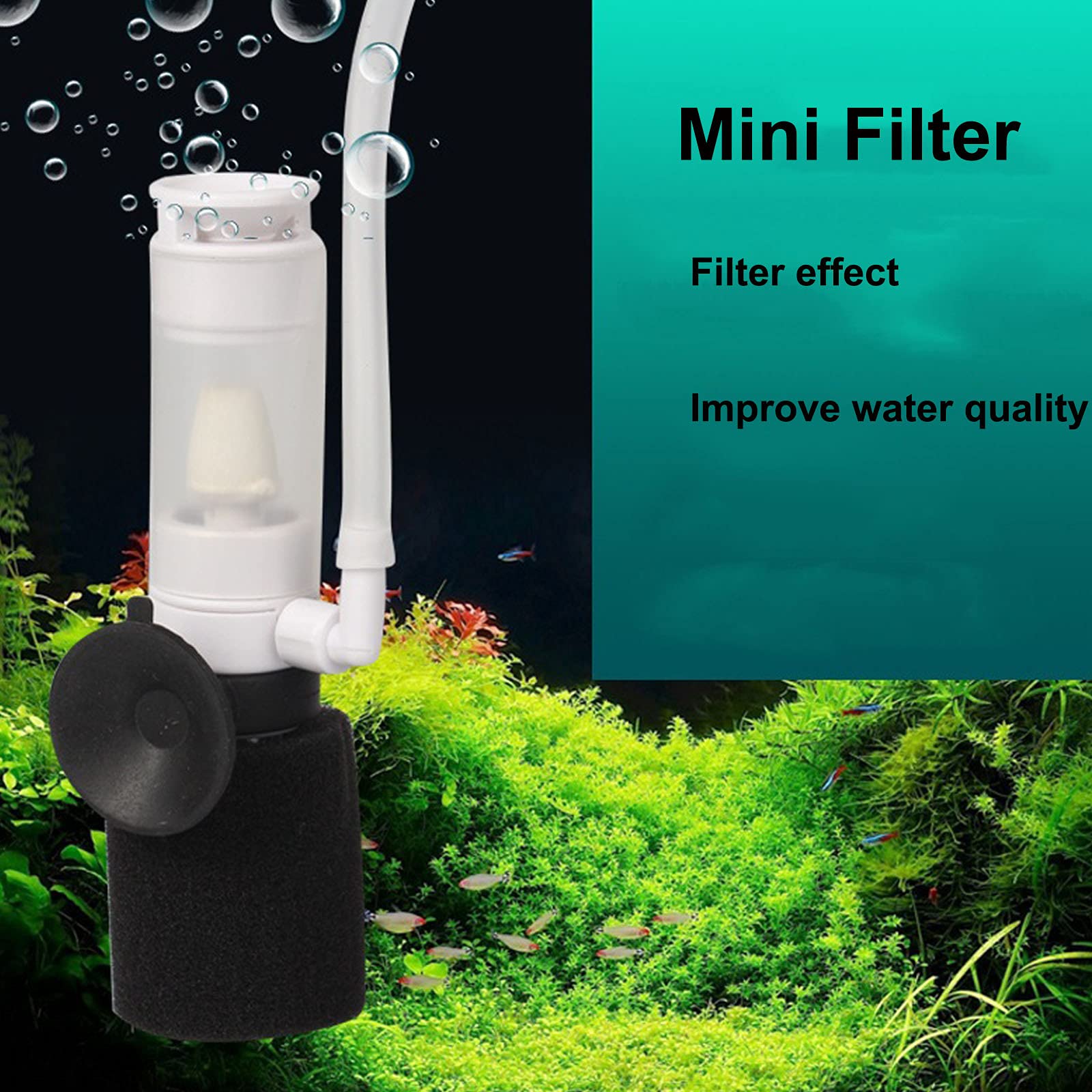 Ultra Quiet Mini Sponge Fish Tank Filter - 3-in-1 Biochemical Sponge Water Cleaner & Air Pump for Small Aquariums - Perfect for Betta Tanks, Nano Aquariums, and Fish Breeding Tanks
