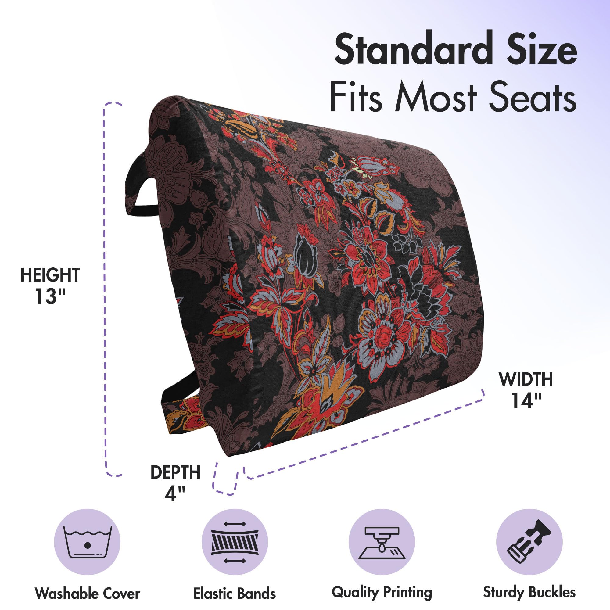 Ambesonne Japanese Art Style Floral Lumbar Pillow - Asian Flowers Boho Print, High Density Foam for Office Chair & Car Seat Support (14x13 Inches, Black Orange Mustard) - Perfect for Home Decor, Office Comfort & Long Drives