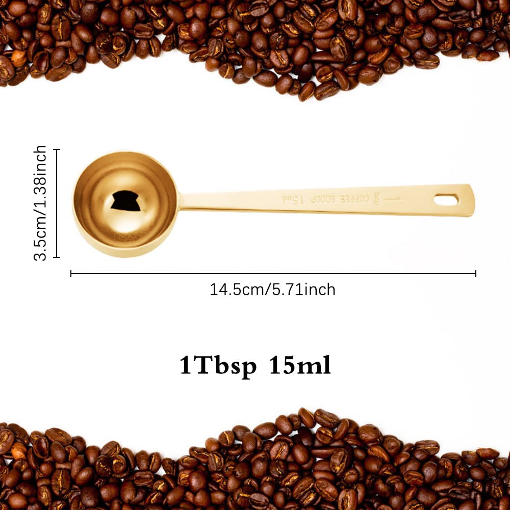 3Pcs Stainless Steel Coffee Measuring Scoops with Long Handle - Perfect for Coffee, Tea, Sugar, Protein Powder & Baking Ingredients | Ideal for Home Kitchen, Coffee Shops & Bakeries (Gold)