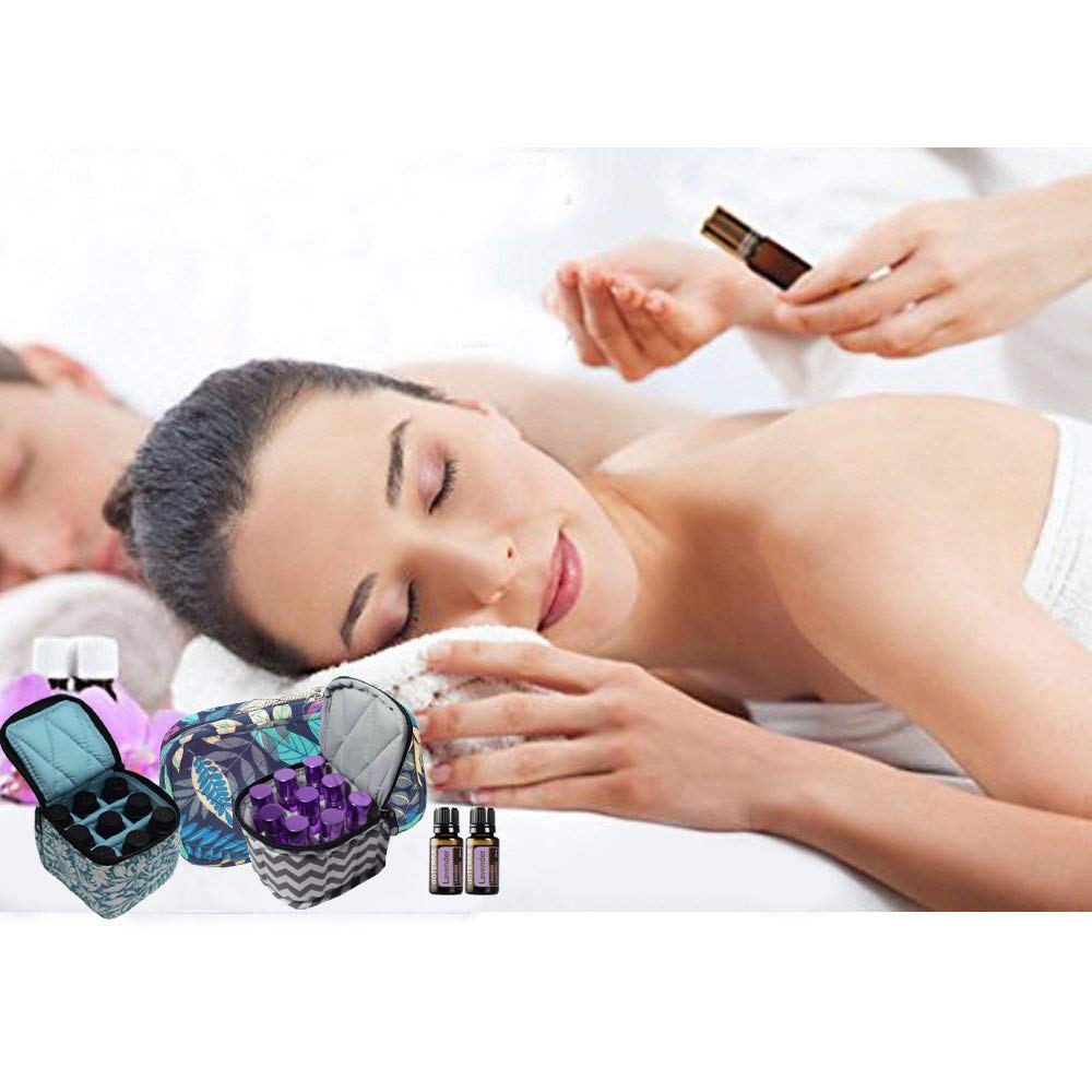 9 Bottles Essential Oil Travel Case - Shockproof Nail Polish Organizer for 5ml,10ml,15ml & Roller Bottles - Portable Handle & Double Zipper (Chevron Grey) - Perfect for Aromatherapy, DIY Beauty & On-the-Go Storage