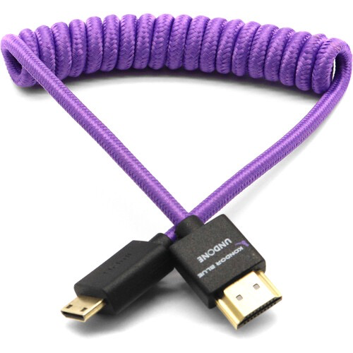 Kondor Blue Gerald Undone Braided Coiled High-Speed Mini HDMI to HDMI Cable - 12 to 24 Inch (Limited Purple Edition) for DSLR Cameras, GoPro, and 4K Video Recording