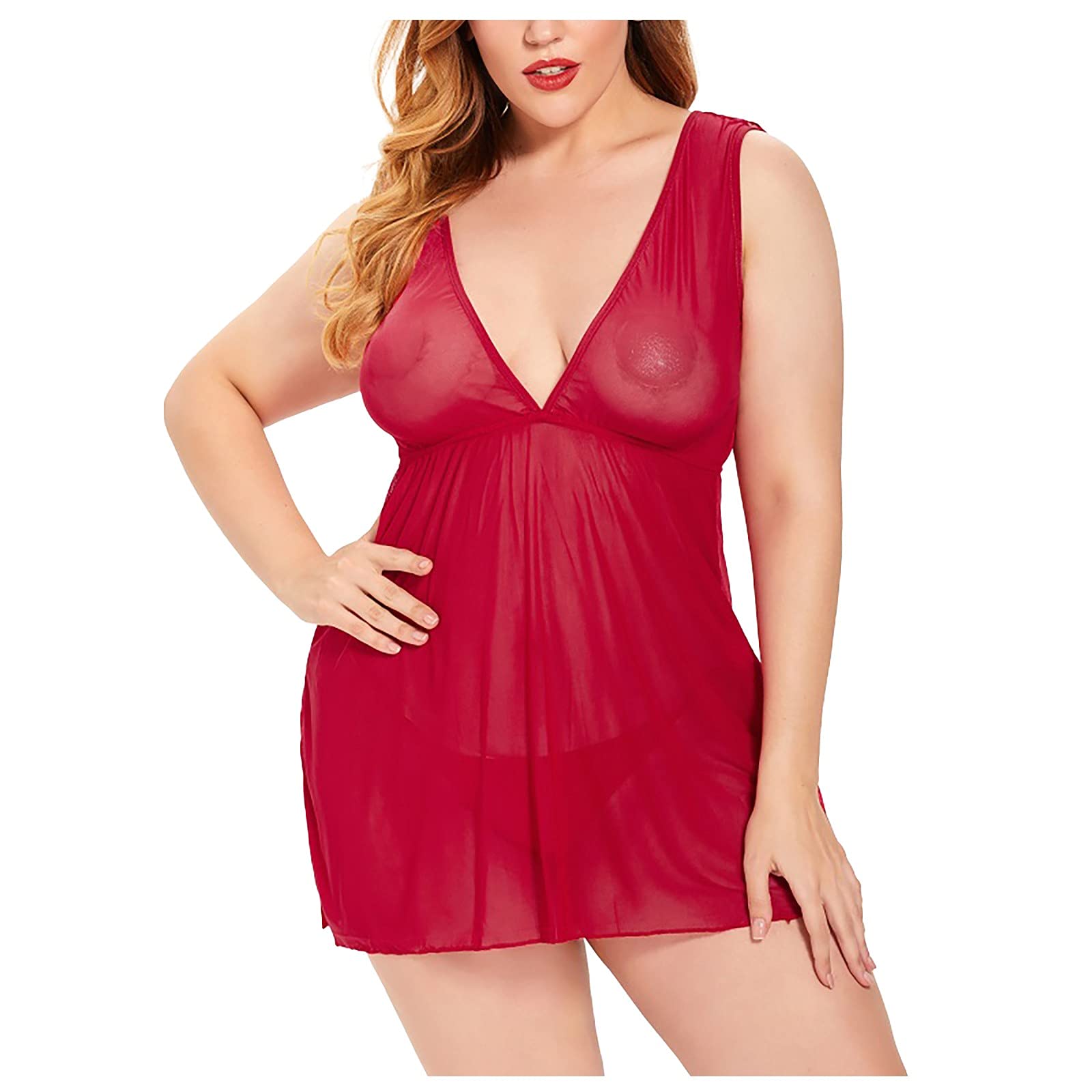 Sexy Lace Babydoll Lingerie for Women - Sheer Mesh Chemise Nightgown, See-Through Sleep Dress & Bridal Nightie for Wedding Night & Romantic Occasions