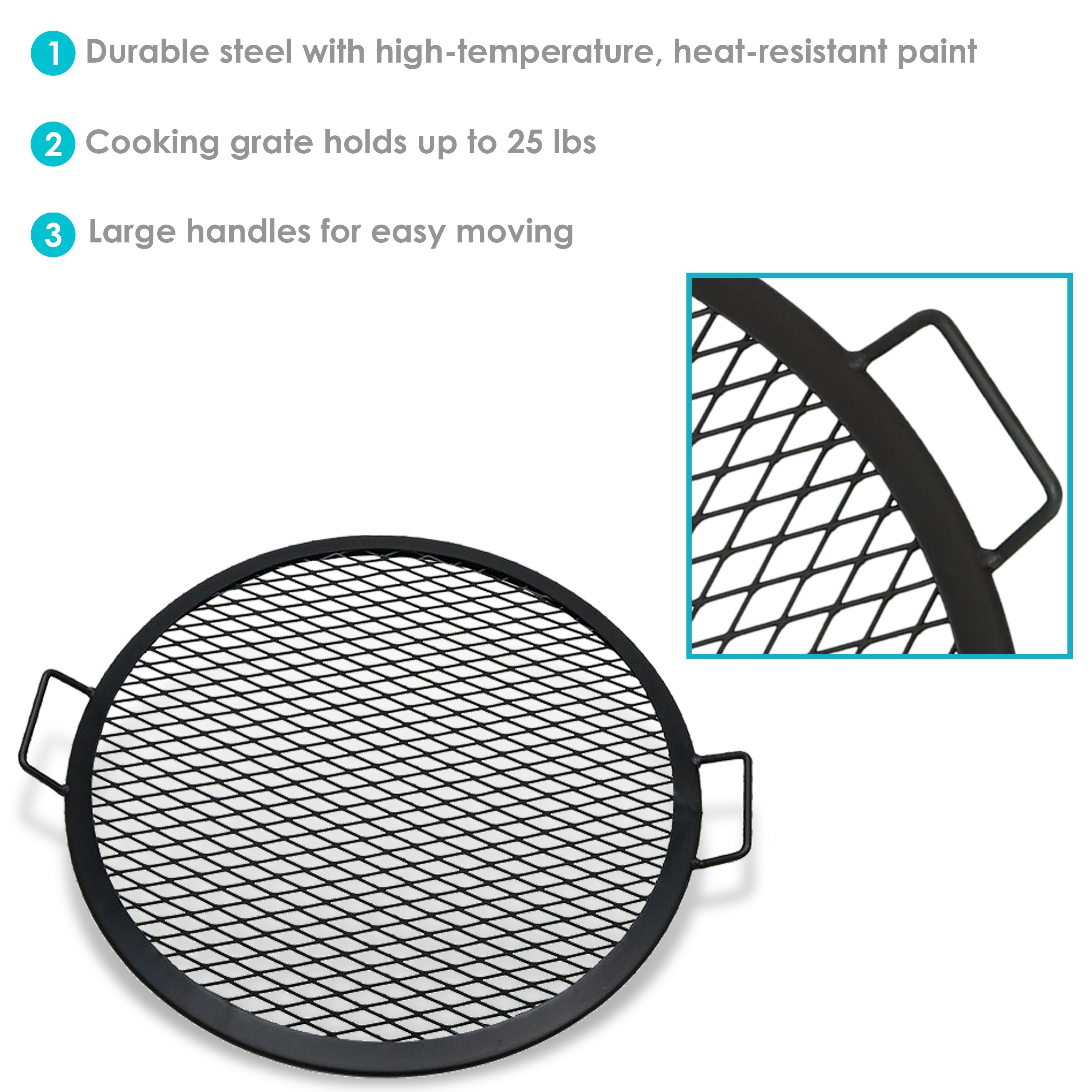 Sunnydaze X Marks Round Cooking Grate - Heavy Duty Campfire Grill for Outdoor BBQ, Picnics & Backyard Grilling - Perfect for Camping, Tailgating & Patio Use