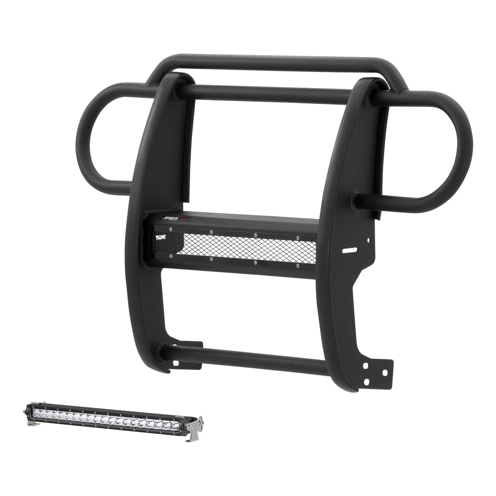 ARIES 2170000 Pro Series Black Steel Grille Guard with LED Light Bar for Jeep Wrangler JK (2007-2018) - Heavy Duty Off-Road Protection & Styling Upgrade for Adventure & Trail Riding