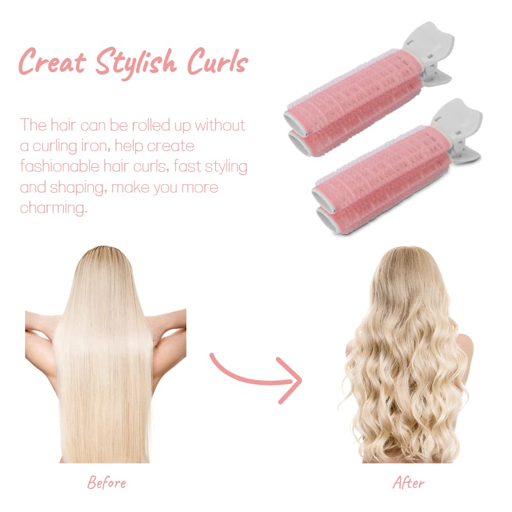 2 Pcs Volumizing Hair Clips for Women - Root Lift Curler Clips for Fluffy Hair, DIY Styling Tool for Curly & Wavy Hair (Pink) - Perfect for Home, Salon & Party Hairstyles