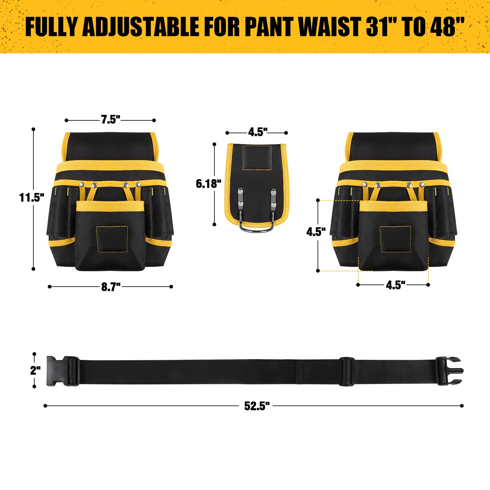 Heavy Duty Magnetic Tool Belt for Men - 26 Pockets Adjustable Waist Holder with Detachable Magnet Holster | Ideal for Handyman, Contractor, Mechanic, Plumber & Roofer | Perfect Workshop, Construction Site & DIY Projects Gift for Dad