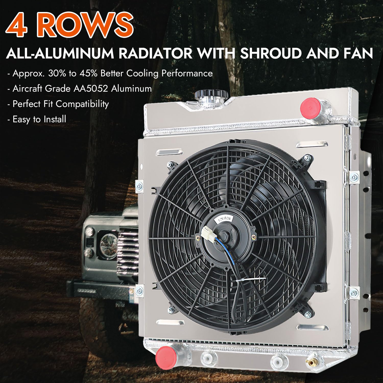 High-Performance 4 Row Aluminum Radiator for 1960-1966 Ford Falcon Mustang Comet Ranchero & 1961-1965 Mercury Comet | Direct Fit 65-66 Mustang V8 | Includes 2x12