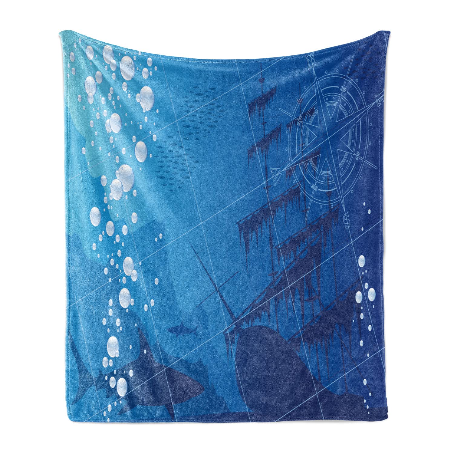 Ambesonne Nautical Shark & Compass Fleece Throw Blanket 60