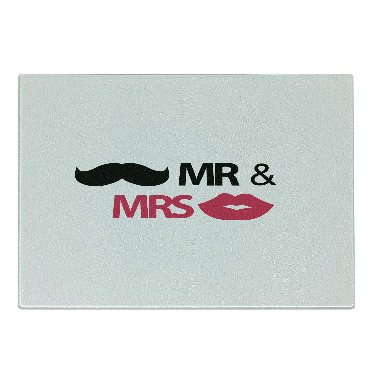 Ambesonne Wedding Cutting Board - Funny Lips & Mustache Mr & Mrs Design - Tempered Glass Serving Board - Small Size (Black, Pink, White) - Perfect for Bridal Showers, Anniversary Gifts & Kitchen Decor