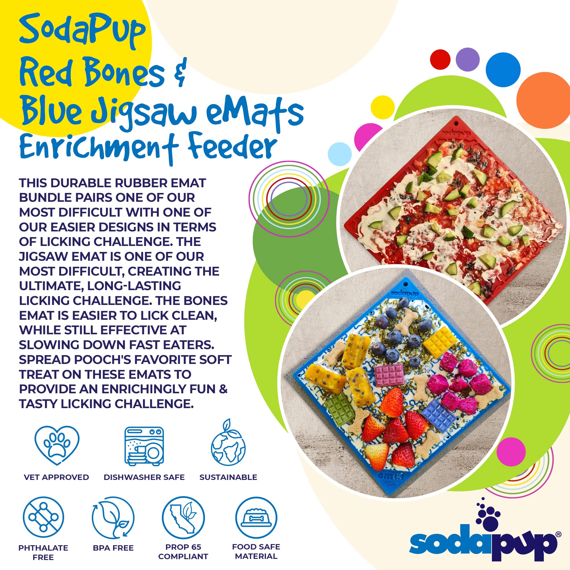 SodaPup Red Bones & Blue Jigsaw Puzzle Lick Mat Bundle – Non-Toxic Pet Feeding Mat Made in USA | Slow Feeder for Dogs & Cats | Promotes Digestive Health, Reduces Anxiety & Prevents Overeating | Perfect for Mealtime, Training, Grooming & Travel Use