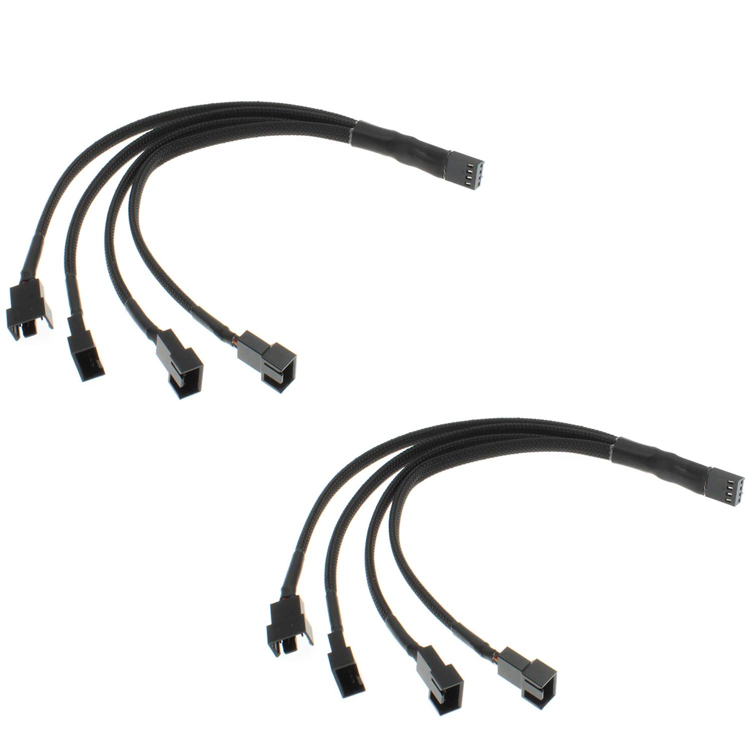 upHere PWM Fan Splitter 4-Pin Adapter Cable - Sleeved Braided Y Splitter for PC Cooling, CPU Case Fans - 1 to 4 Converter with 10-Inch Extension (2 Pack) - Ideal for Custom Gaming Rigs, Workstations & PC Builds