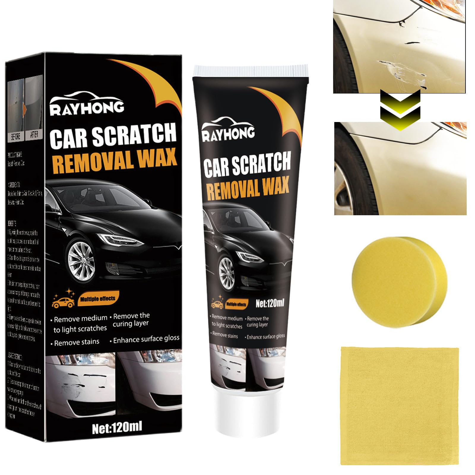Wumawu 2024 Car Scratch Remover Kit - 120ml Paint Repair Paste for Any Color, Includes Polishing Wax, Wipe & Sponge | Best for Deep Scratches on Cars, SUVs & Trucks | Perfect for DIY Auto Detailing & Touch-Ups at Home