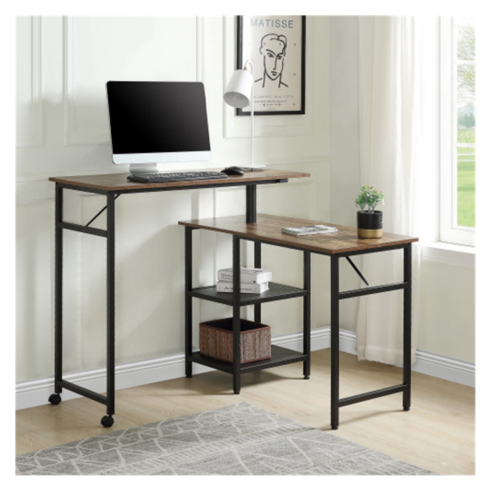 WEPL Large L-Shaped Office Desk - 360° Rotating Standing Computer Desk with Storage Shelf for Home & Office | Ergonomic Workspace Solution for Remote Work & Gaming