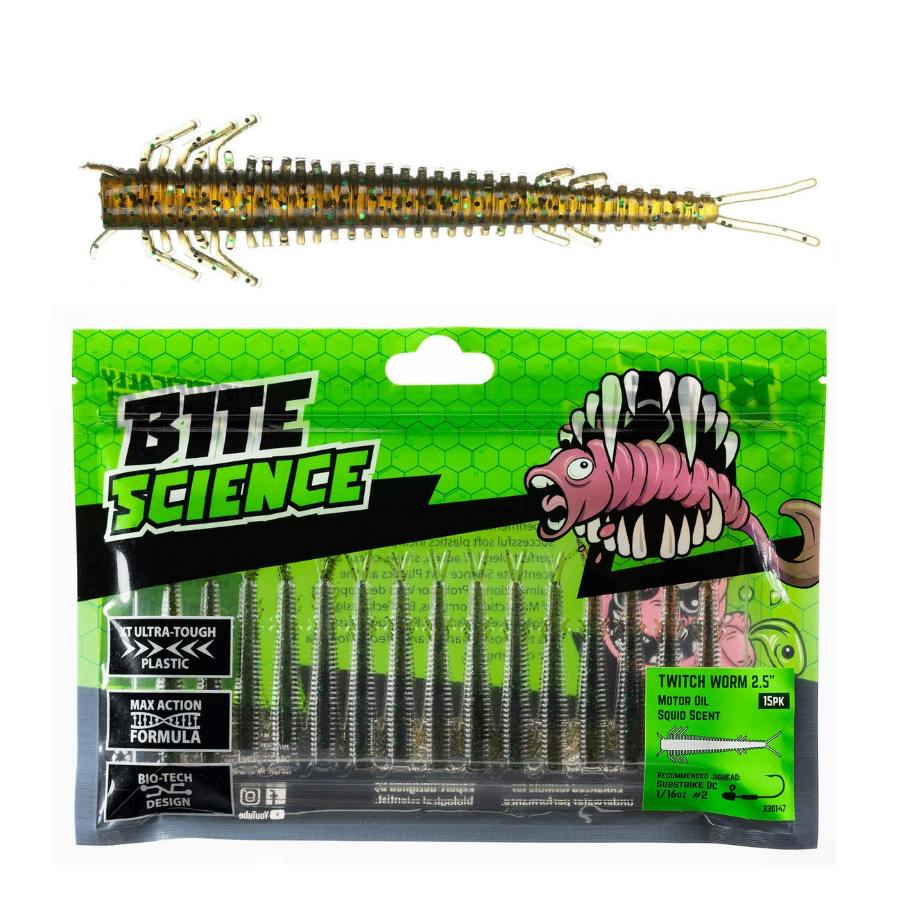 Bite Science Twitch Worm Lures - Premium Soft Plastic Fishing Baits for Bass, Trout & Walleye - Ideal for Freshwater & Saltwater Fishing Adventures
