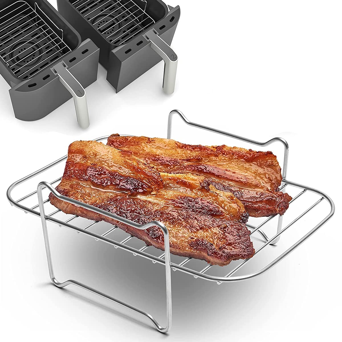 Stainless Steel Air Fryer Rack for Double Basket - Universal Cooking & Grilling Accessory for Air Fryers, Ovens & Microwaves - Perfect for Baking, Roasting & Toasting | Ideal for Healthy Meals, Snacks & Family Cooking