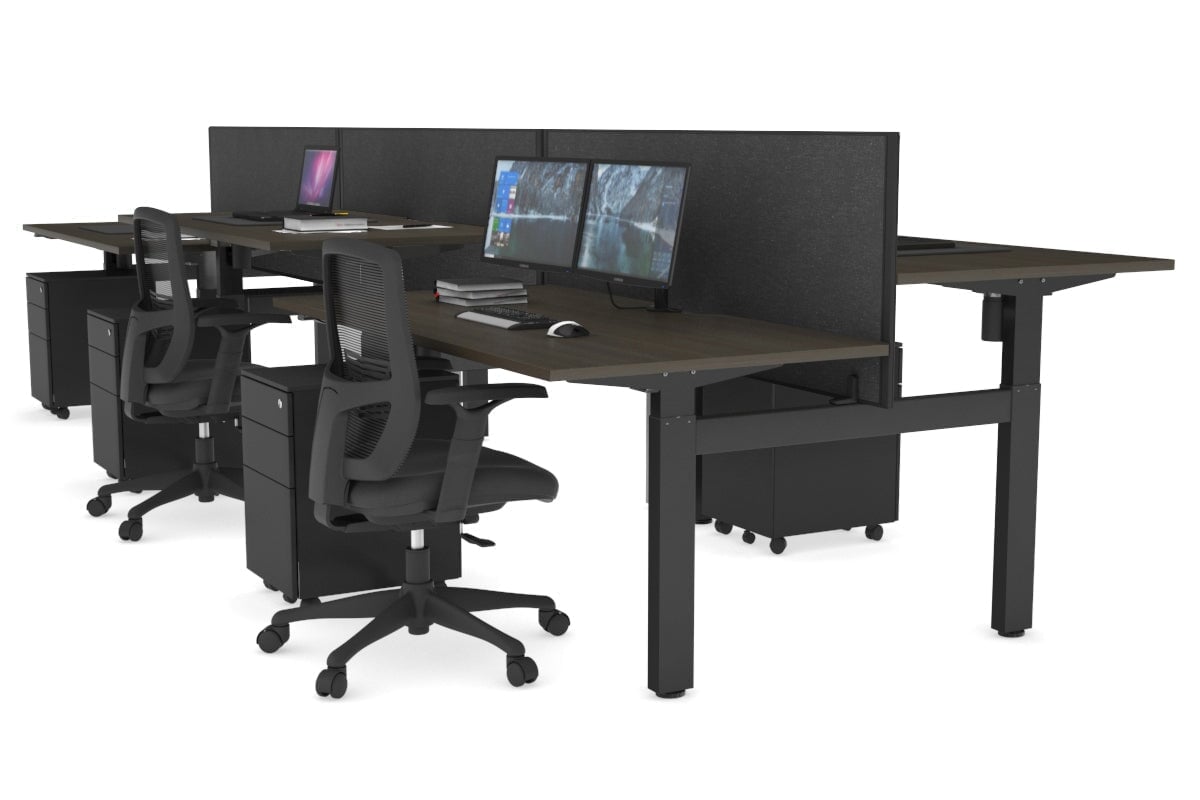 Adjustable Height 6-Person H Bench Workstation with Black Frame - 1400L x 800W with Cable Management | Perfect for Office, Coworking Spaces & Collaborative Work Environments