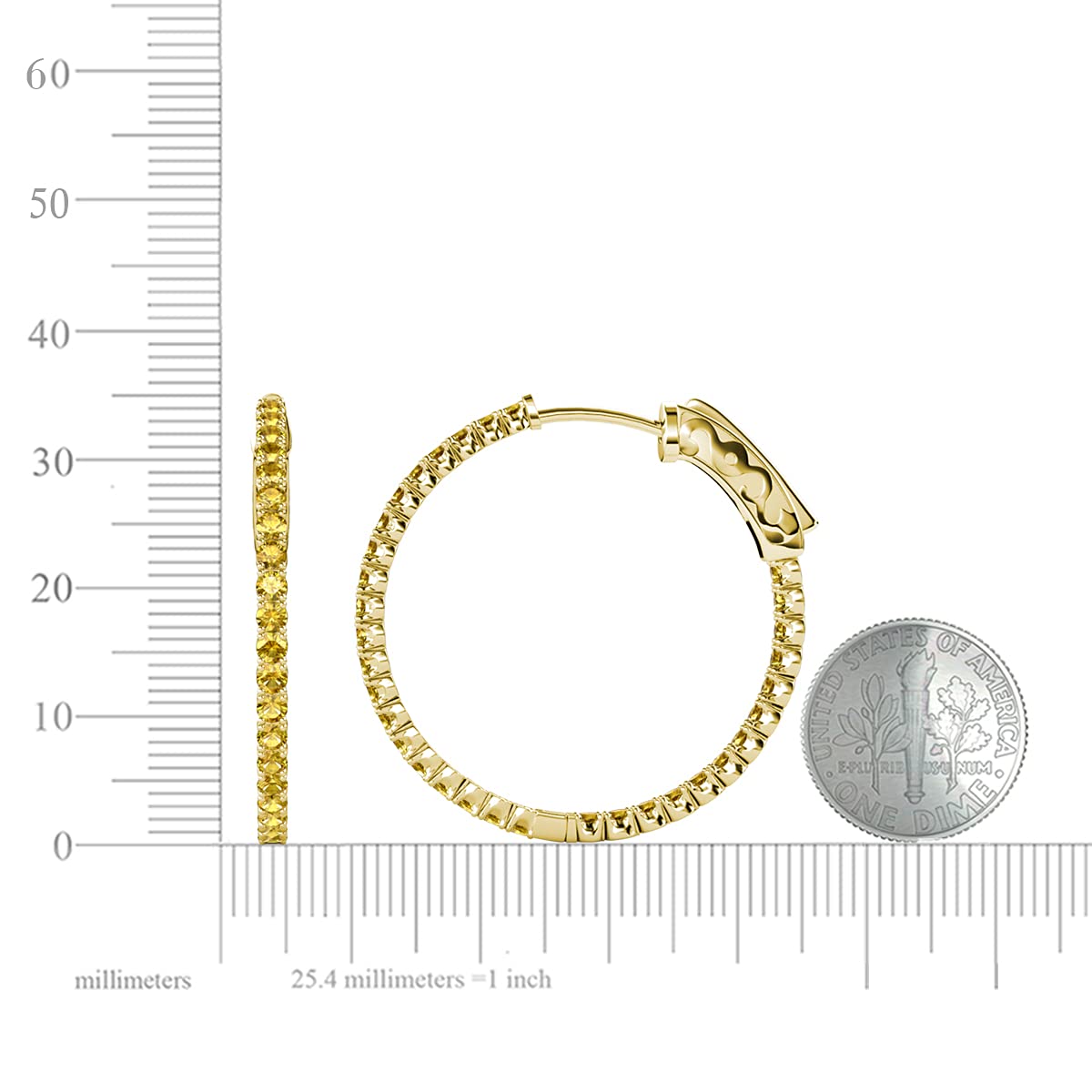 14K Yellow Gold Citrine Inside-Out Hoop Earrings 2.70 ctw - Perfect for Weddings, Parties & Everyday Elegance