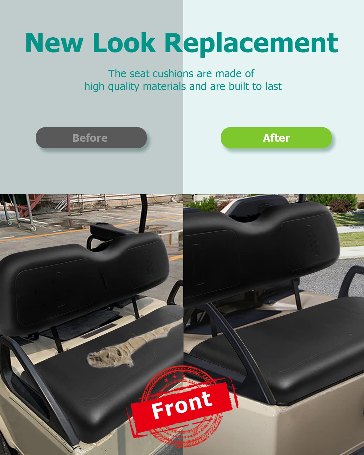 EZGO TXT Golf Cart Front Seat Replacement Cushions - Black 2-Piece Set for Front Bottom Seat Assembly | Perfect for Golf Course Rides, Neighborhood Cruising & Utility Vehicle Comfort
