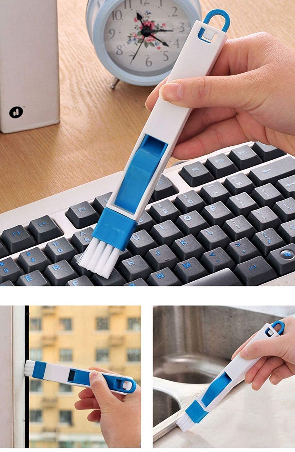FEMEO Window Track & Door Groove Cleaning Brush Set with Mini Dustpan - 2 Pack for Window Slots, Keyboard, and Hard-to-Reach Corners - Perfect for Home, Office, and Car Interior Cleaning