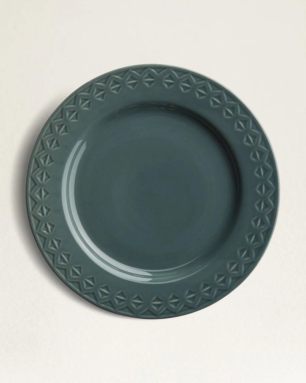 Elegant Embossed Ceramic Dinner Plates Set of 4 - Premium Porcelain Plates for Formal Dining, Holiday Entertaining & Everyday Use