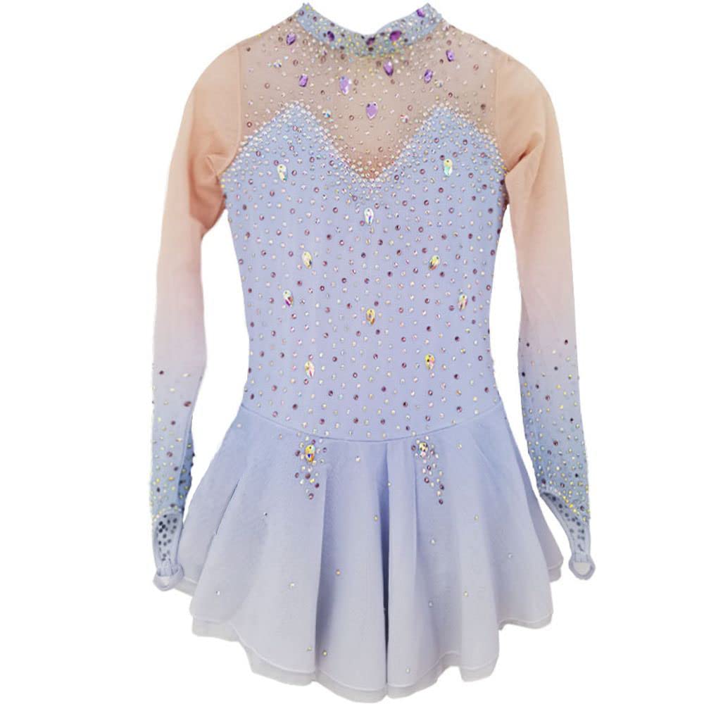 Lavender Full Diamond Gradient Figure Skating Dress - Competition, Training & Performance Outfit for Girls | Ice Skating, Shows & Dance Costume