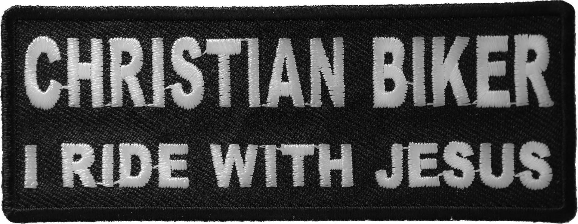 Christian Biker Patch - I Ride with Jesus Embroidered Iron-on Patches for Motorcycle Vests & Jackets - Religious Biker Accessories for Church Rides & Christian Motorcycle Events