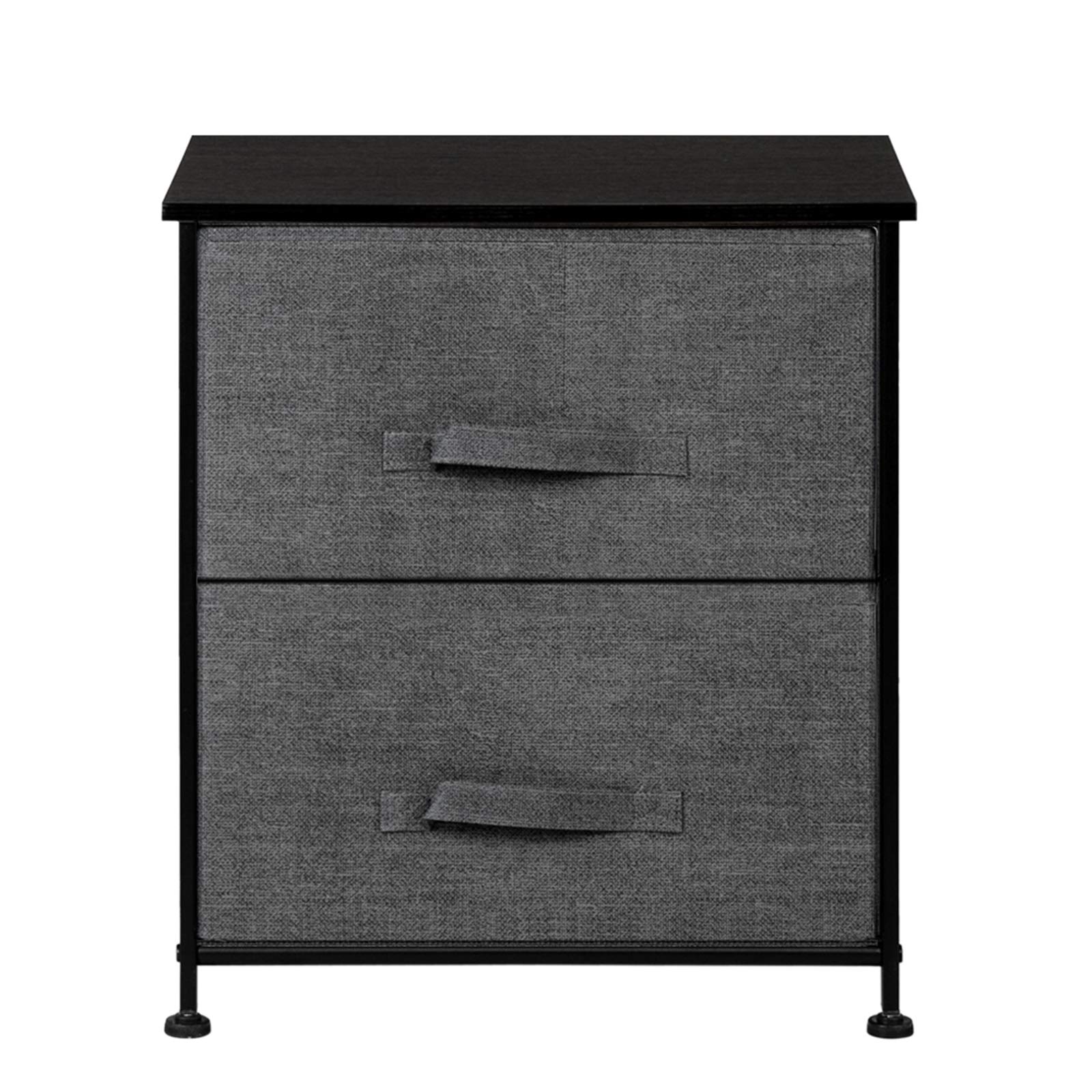 2-Drawer Nightstand with Storage Tower - Sturdy Steel Frame & Wood Top, Easy Pull Fabric Bins - Bedroom, Hallway, Entryway Organizer - Textured Grey Finish - Perfect for Small Spaces & Apartment Living