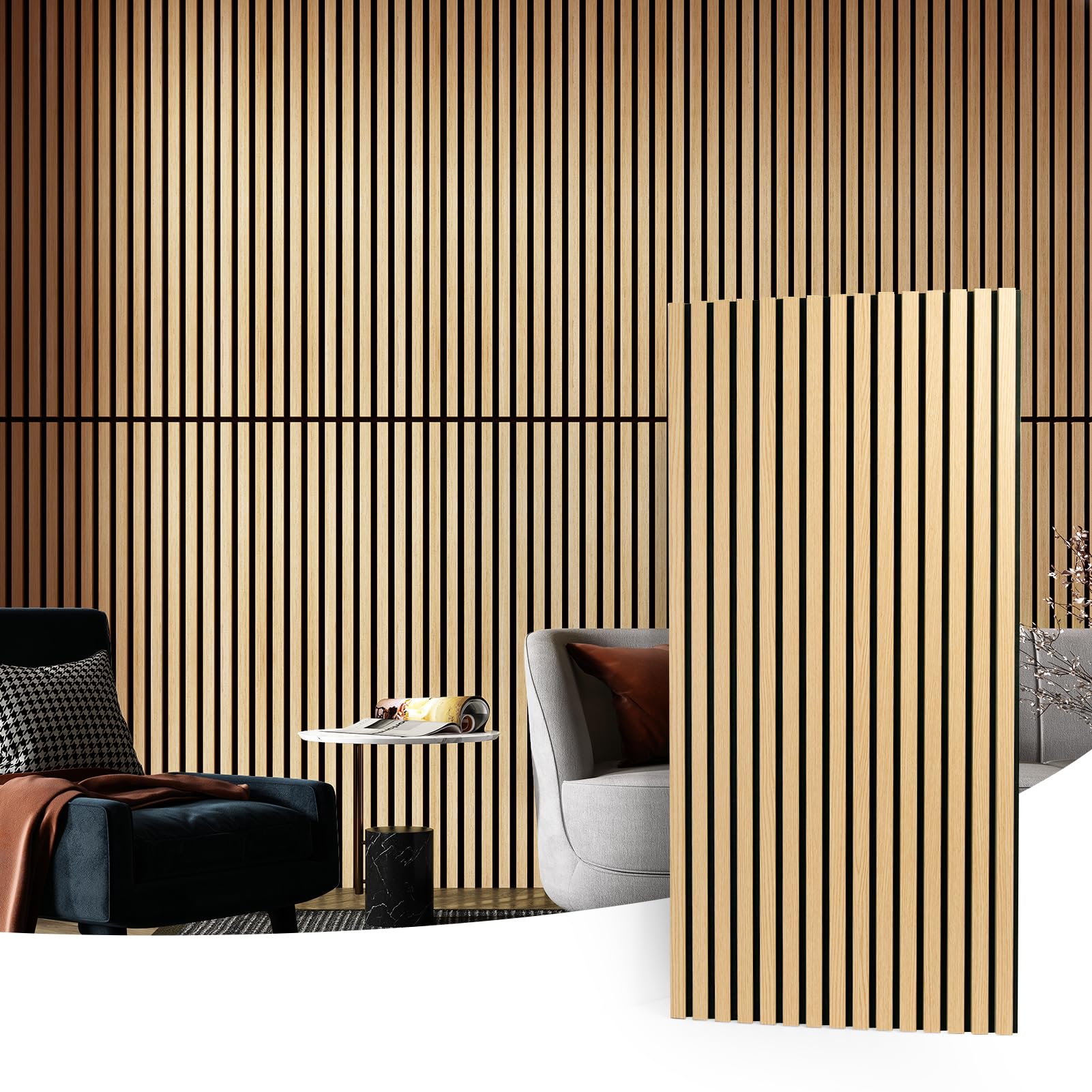 Art3d 2 Pack Wood Slat Acoustic Panels for Wall & Ceiling - 3D Fluted Sound Absorbing Panels with Natural Oak Finish - Home Theater, Office, Studio & Music Room Noise Reduction Solution