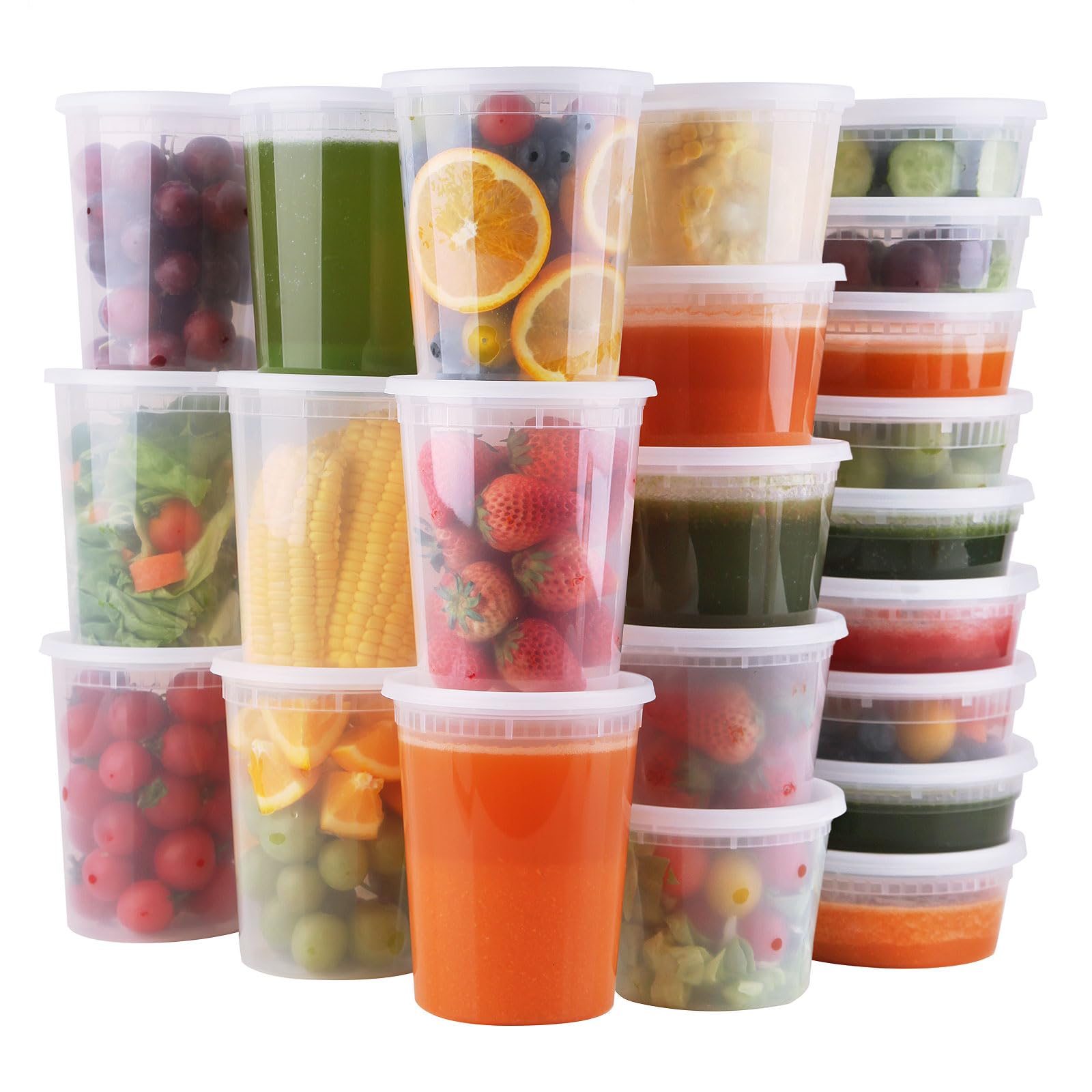 48-Pack Deli Containers with Lids - 8oz, 16oz, 32oz Disposable Plastic Food Storage Containers | Leakproof, BPA Free, Microwave & Freezer Safe | Perfect for Meal Prep, Takeout, Leftovers & Restaurant Use