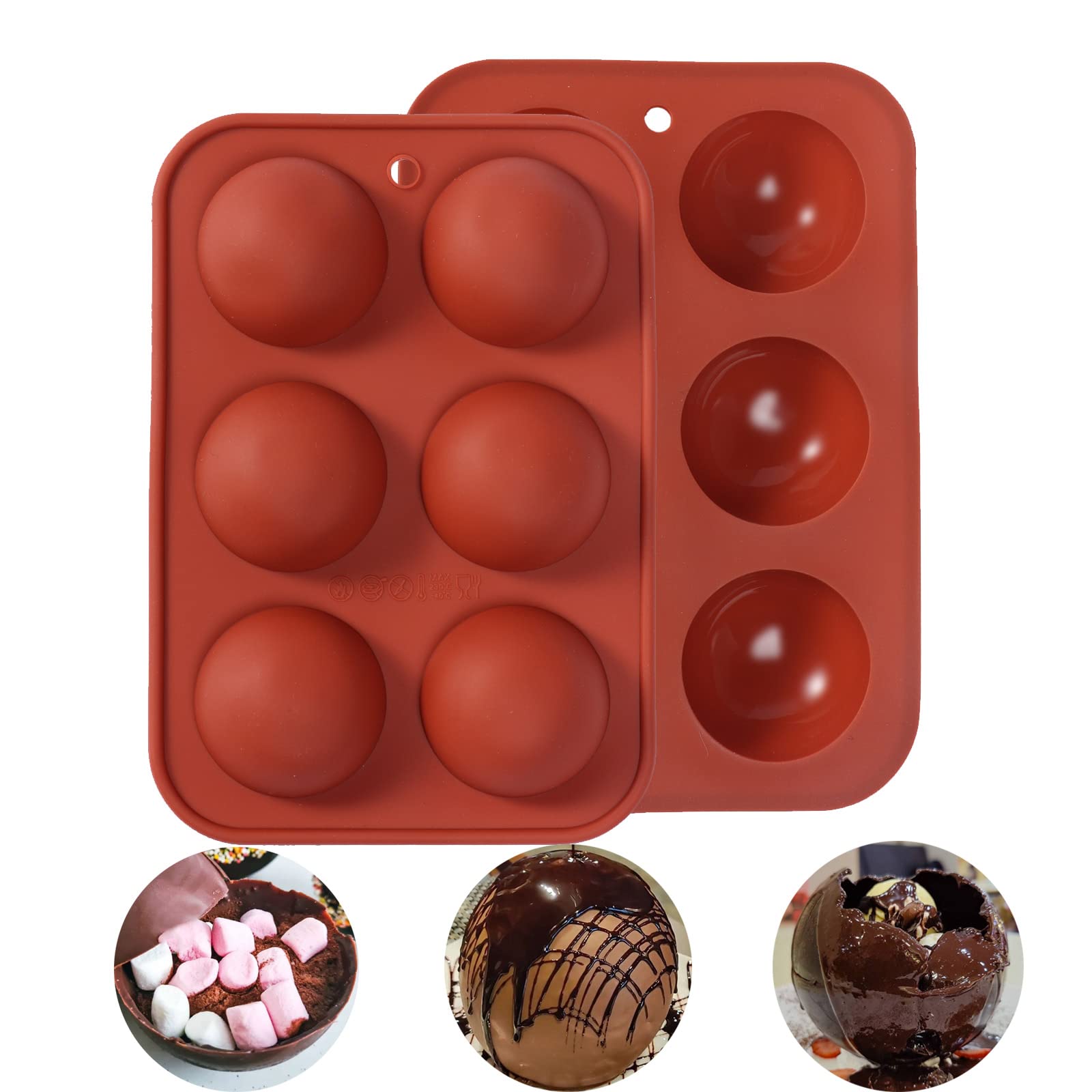 Premium Silicone Chocolate Molds - 6 Cavity Semi Sphere Jelly Molds (2 Pack) for Hot Cocoa Bombs, Chocolate Domes, Jello Desserts & Mousse Cakes - Perfect for Holiday Baking, DIY Treats & Party Dessert Making
