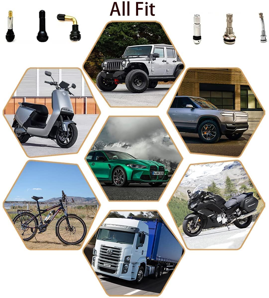 4Pcs Universal Metal Car Tire Valve Stem Caps - Black, Durable Air Valve Caps for SUV, Truck, Motorcycle - Prevent Dust & Leaks, Perfect for Off-Road & Daily Driving