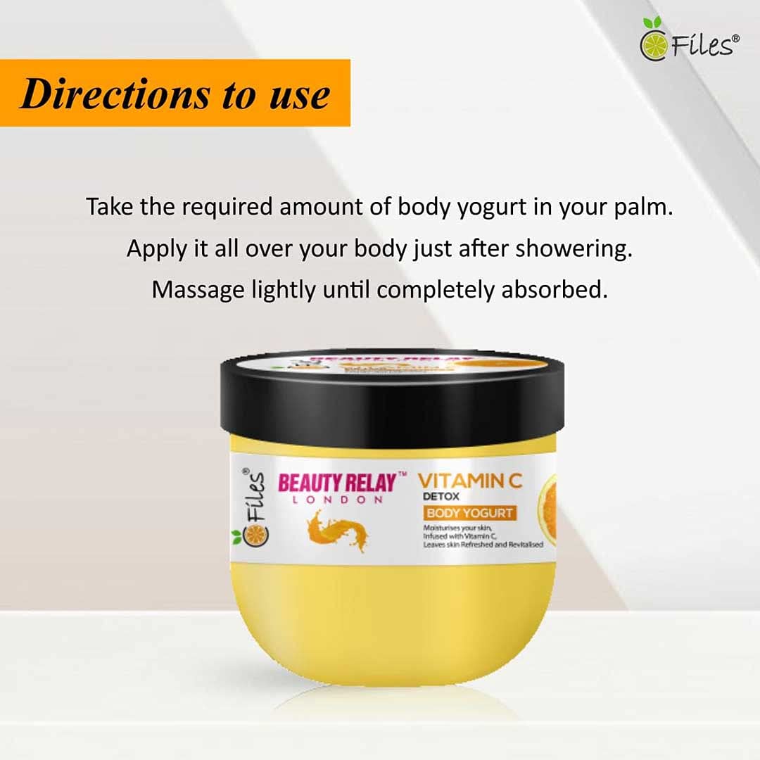 Beauty Relay London Vitamin C Body Yogurt - Detox, Moisturizing & Rejuvenating Lightweight Non-Greasy Formula with Shea Butter, Goji Berry & Kakadu Plum for Soft, Supple Skin (200g) | Perfect for Daily Hydration & Post-Workout Skin Recovery