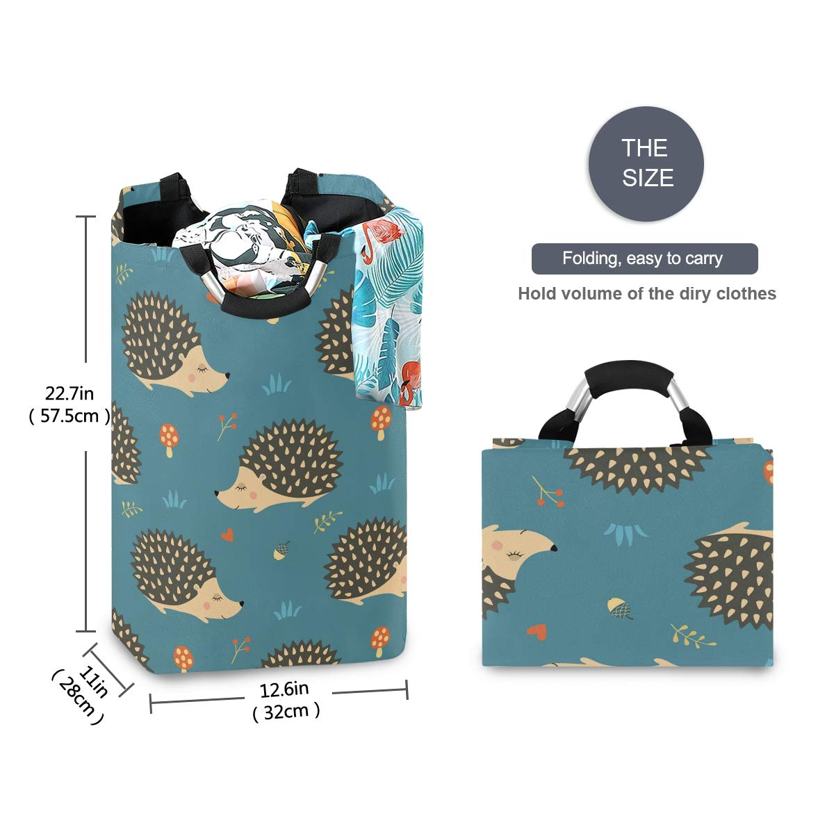 Cute Hand-Drawn Hedgehogs Collapsible Laundry Hamper - Foldable Storage Basket for Kids Room, Dorm & Nursery - Perfect for Dirty Clothes, Toys & Organizing