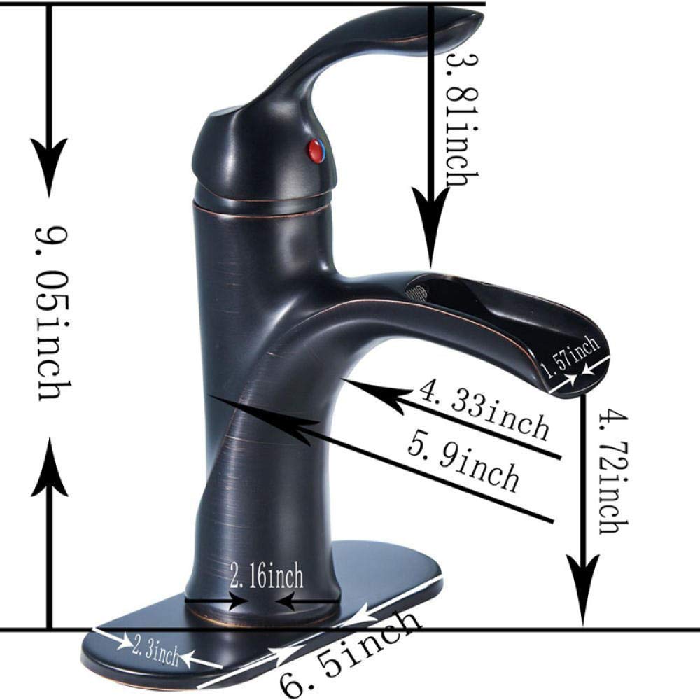 Gougeltd Single Handle Waterfall Bathroom Sink Faucet - Deck Mounted Brass Vanity Mixer Tap with Oil Rubbed Bronze Finish for Modern Bathroom & Powder Room Decor