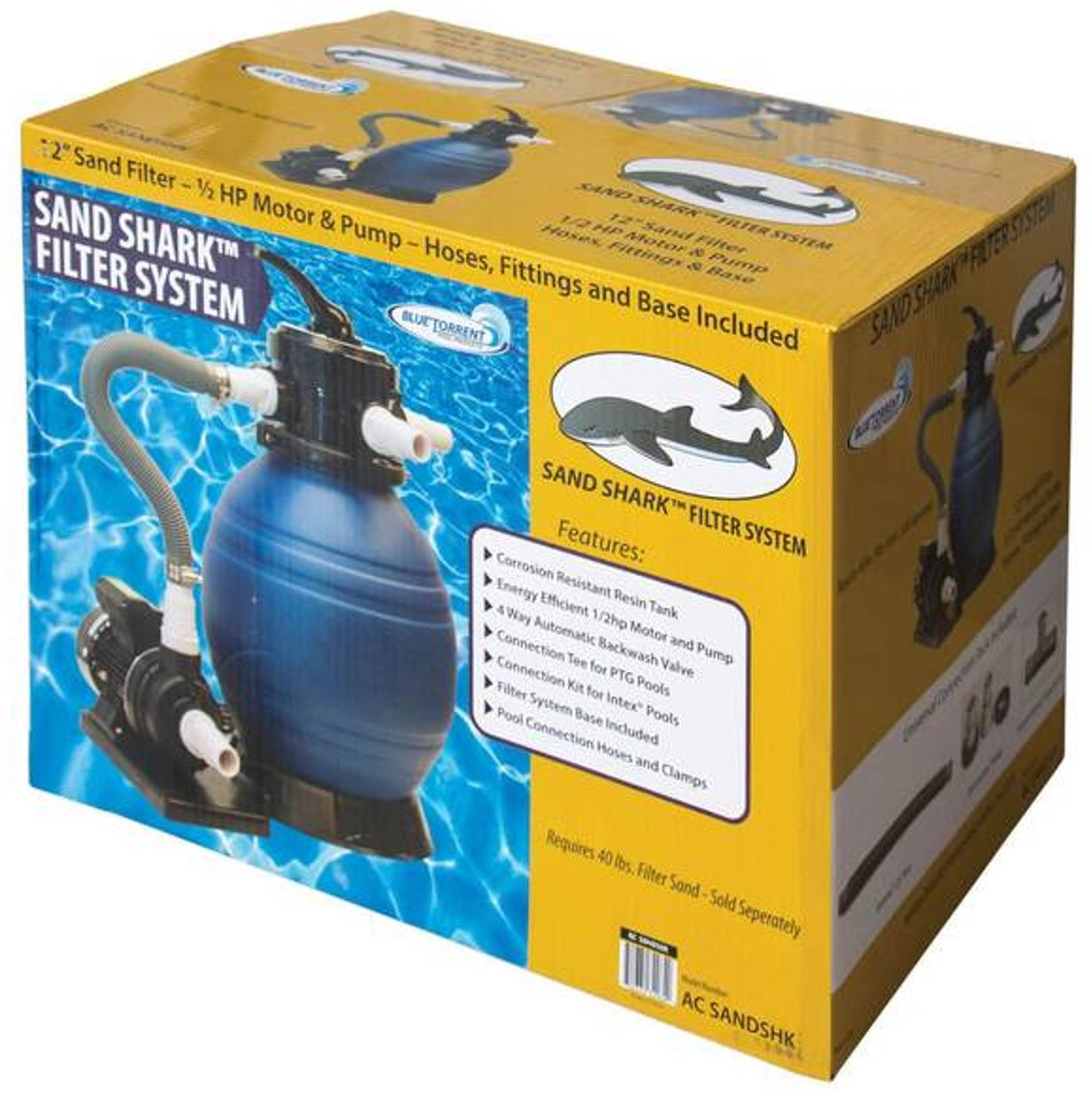 1/2 HP Sand Shark Sand Filter System for Pools - Efficient Above Ground & Inground Pool Filtration - Durable Swimming Pool Sand Filter with Easy Maintenance