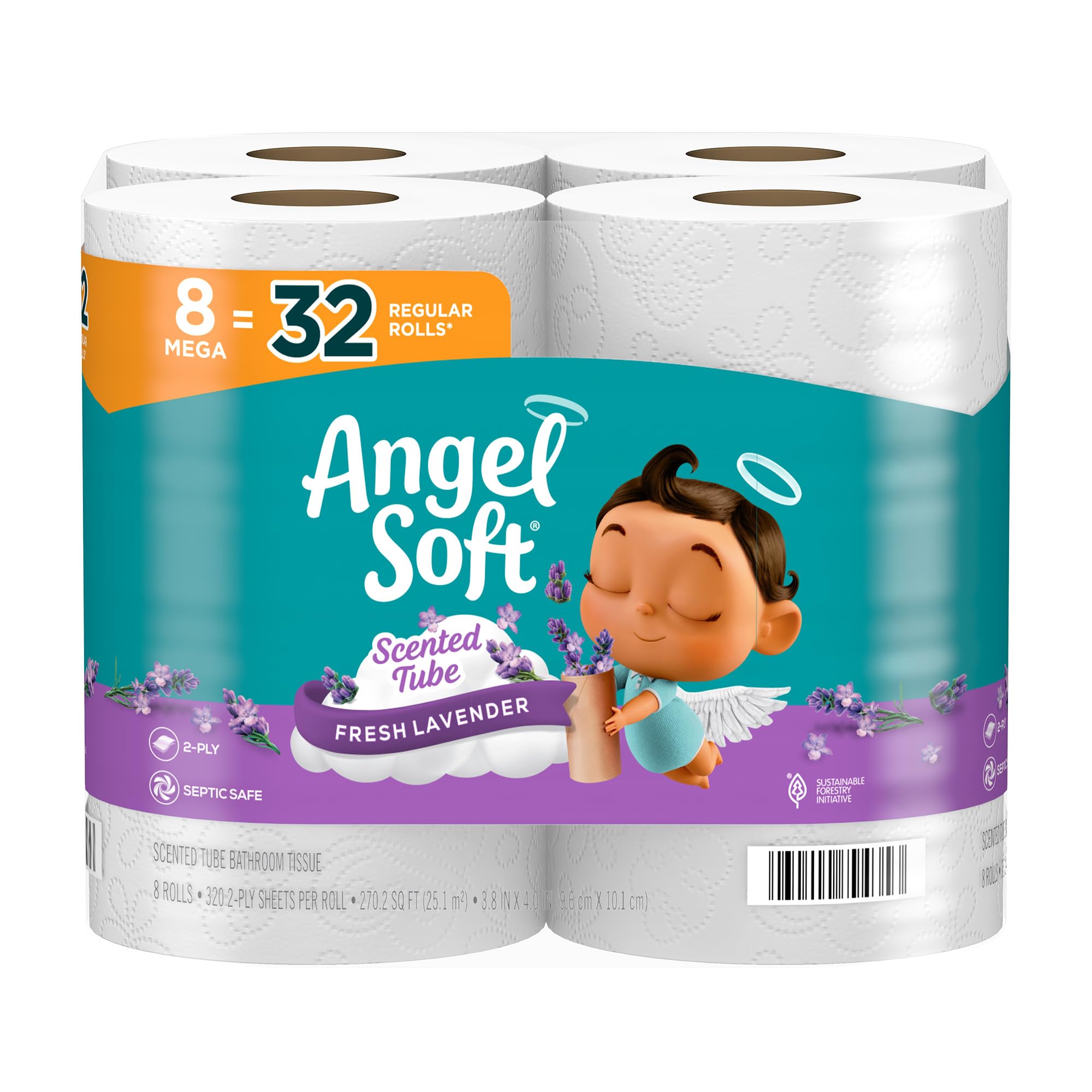 Angel Soft Toilet Paper - 8 Mega Rolls (32 Regular Rolls) | Fresh Lavender Scented, Ultra Soft & Strong Bath Tissue | Perfect for Home, Office & Guest Bathrooms