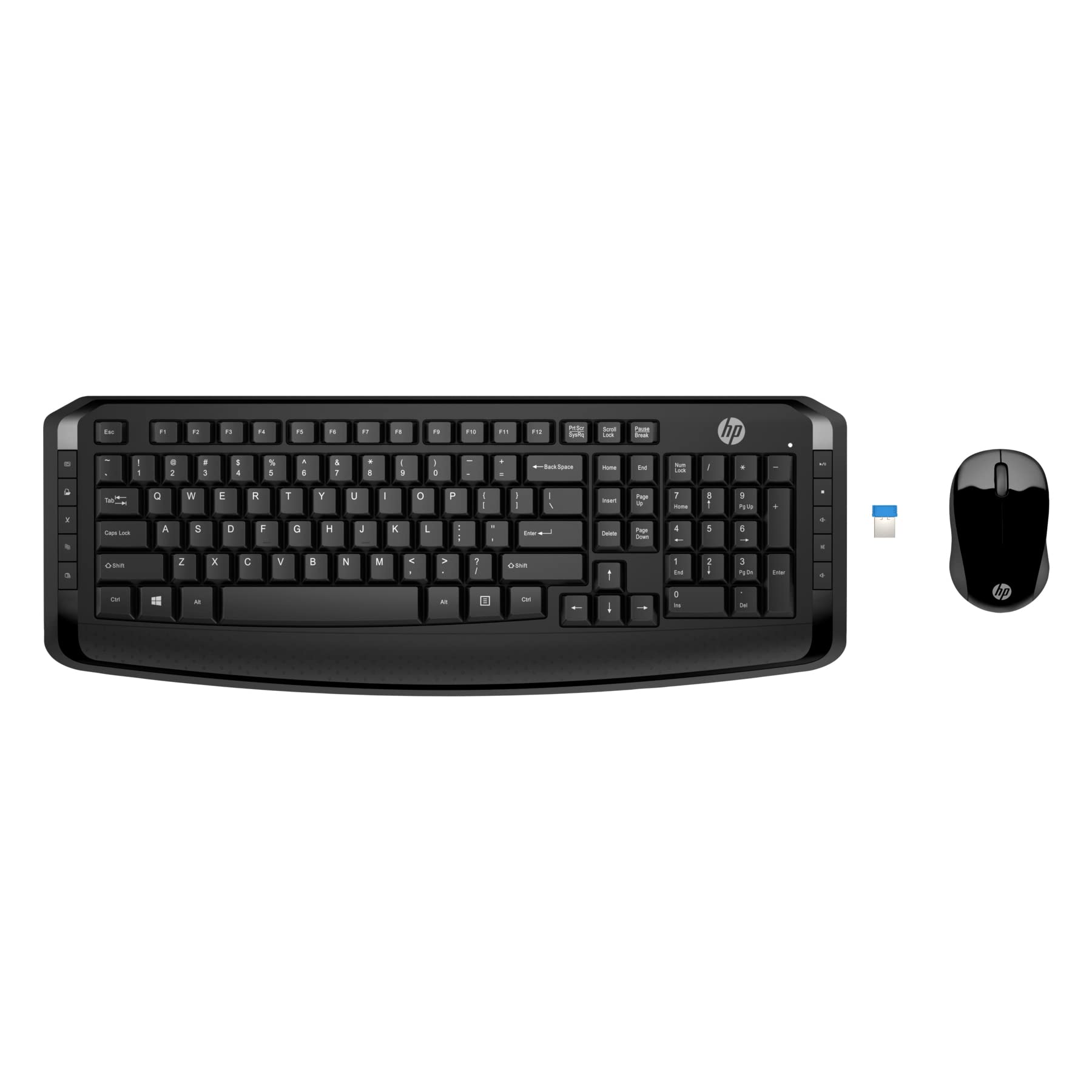 HP Wireless Keyboard and Mouse 300 Combo Set with Ergonomic Gel Mouse Pad, Wrist Support, and Mini Bluetooth Speaker - Built-in Mic, Remote Selfie Button for PC/Laptop - Perfect for Home Office, Gaming, and Remote Work