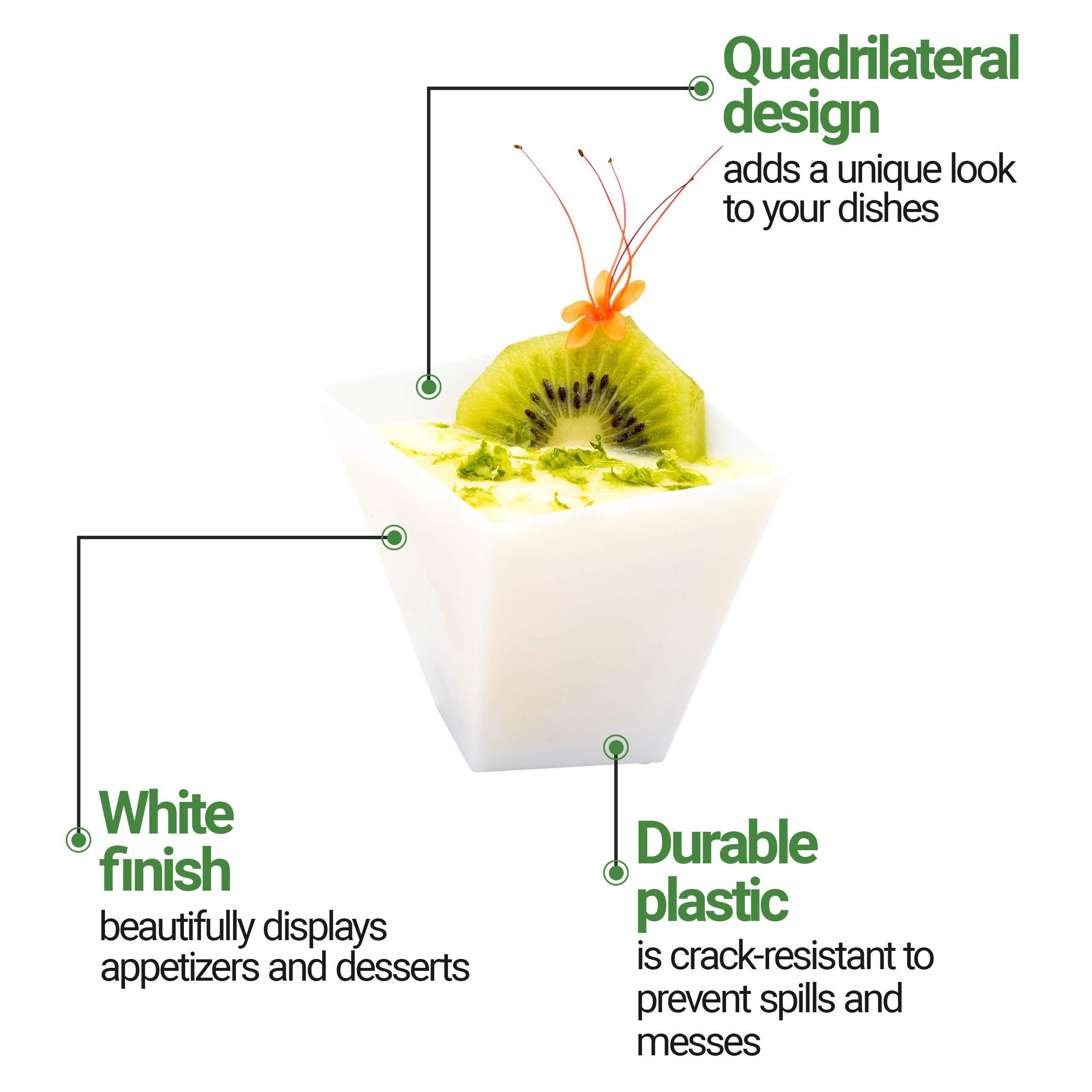 Restaurantware 2 Oz Disposable Dessert Cups - 100-Pack Durable White Plastic Mini Serving Dishes for Parties, Weddings & Catering | Perfect for Drinks, Desserts, Samples & Appetizers