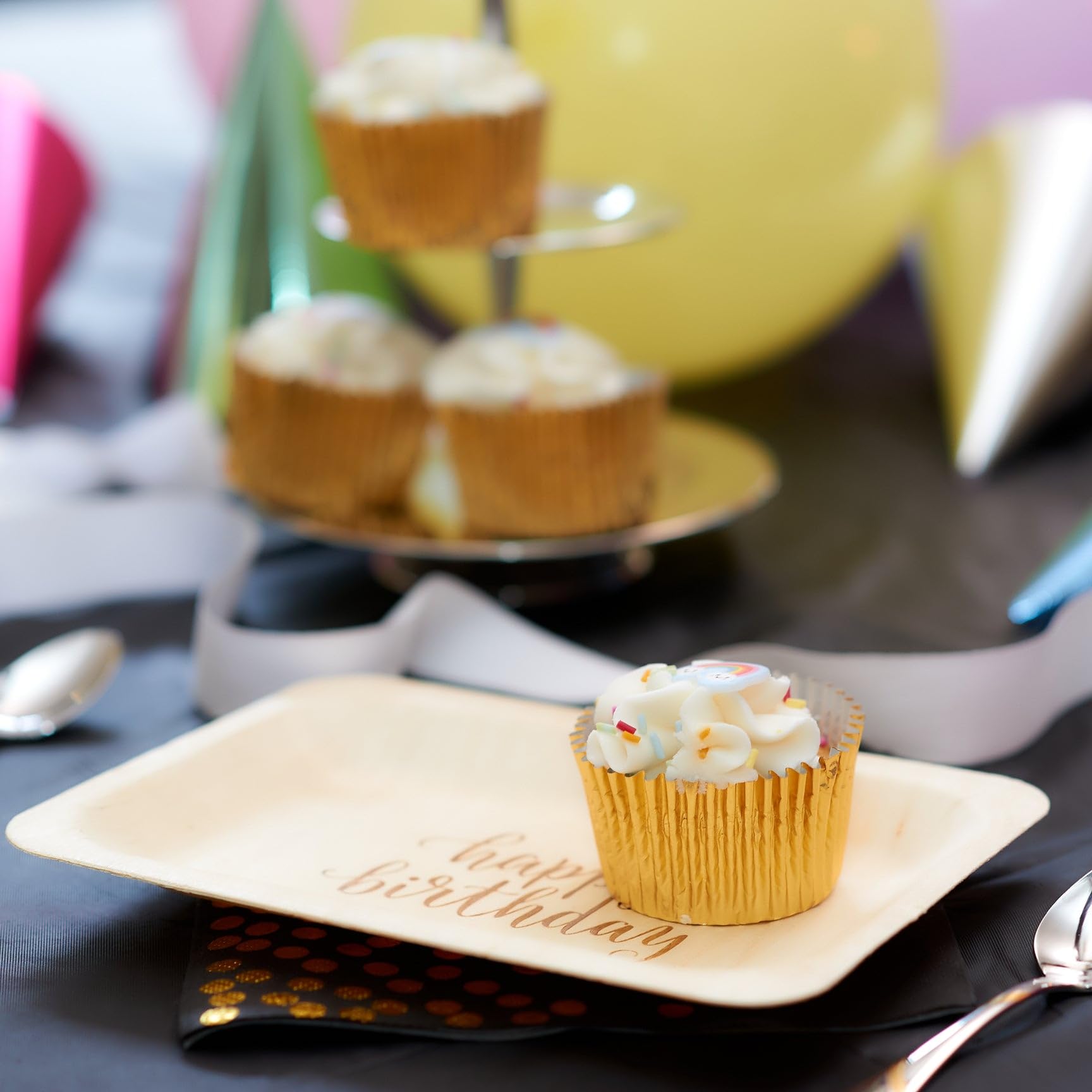 Eco-Friendly Disposable Birthday Party Plates - 50 Pack Biodegradable Compostable Plates for Birthday, Wedding, Baby Shower & Events (Salad/Dessert Size) - Sustainable Alternative to Plastic Tableware