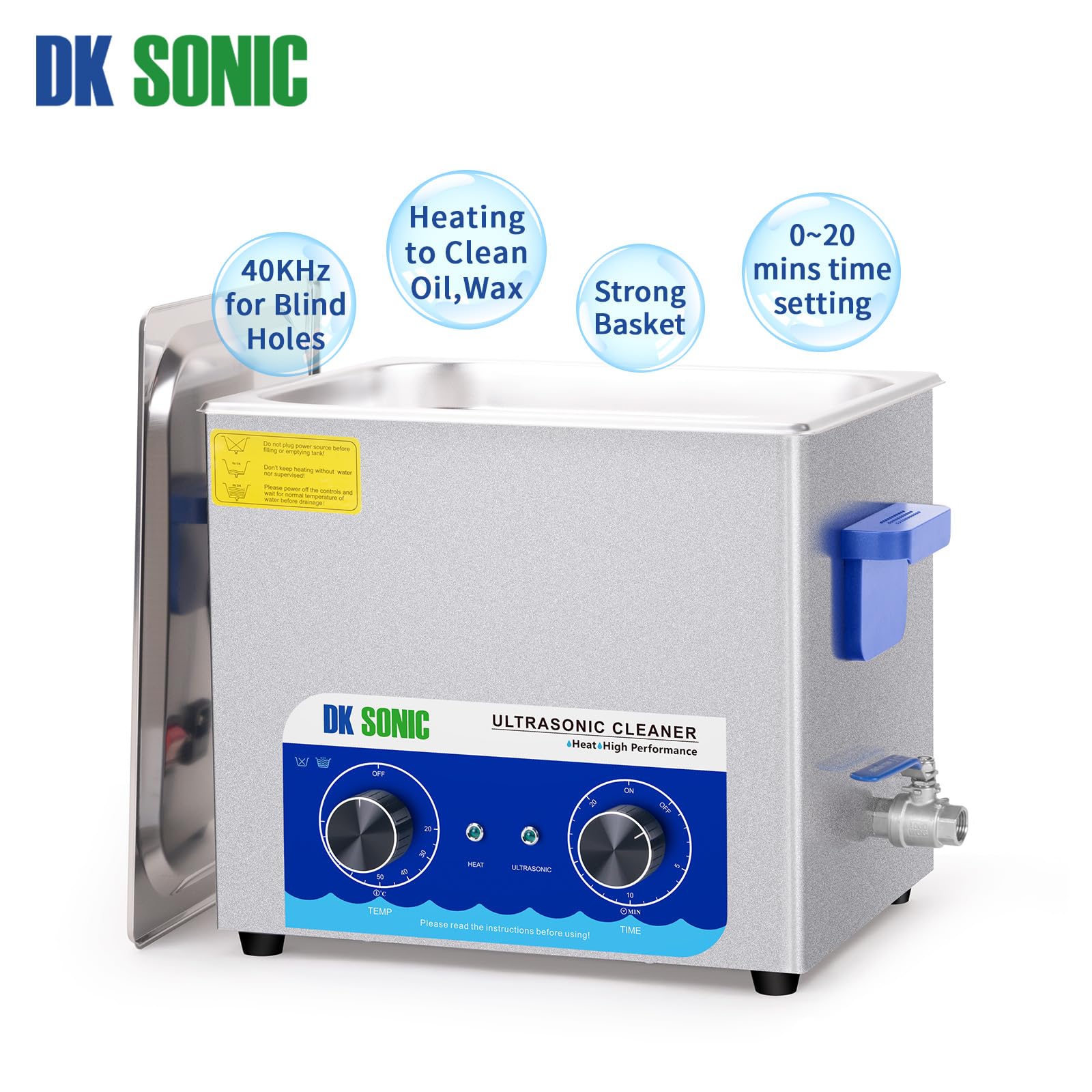 DK SONIC 10L Ultrasonic Cleaner - Professional Jewelry Cleaner with Timer, Heater & Basket - 110V 2.64Gal for Carburetors, Eyeglasses, Coins, Watches - Perfect for Home, Jewelry Stores & Repair Shops