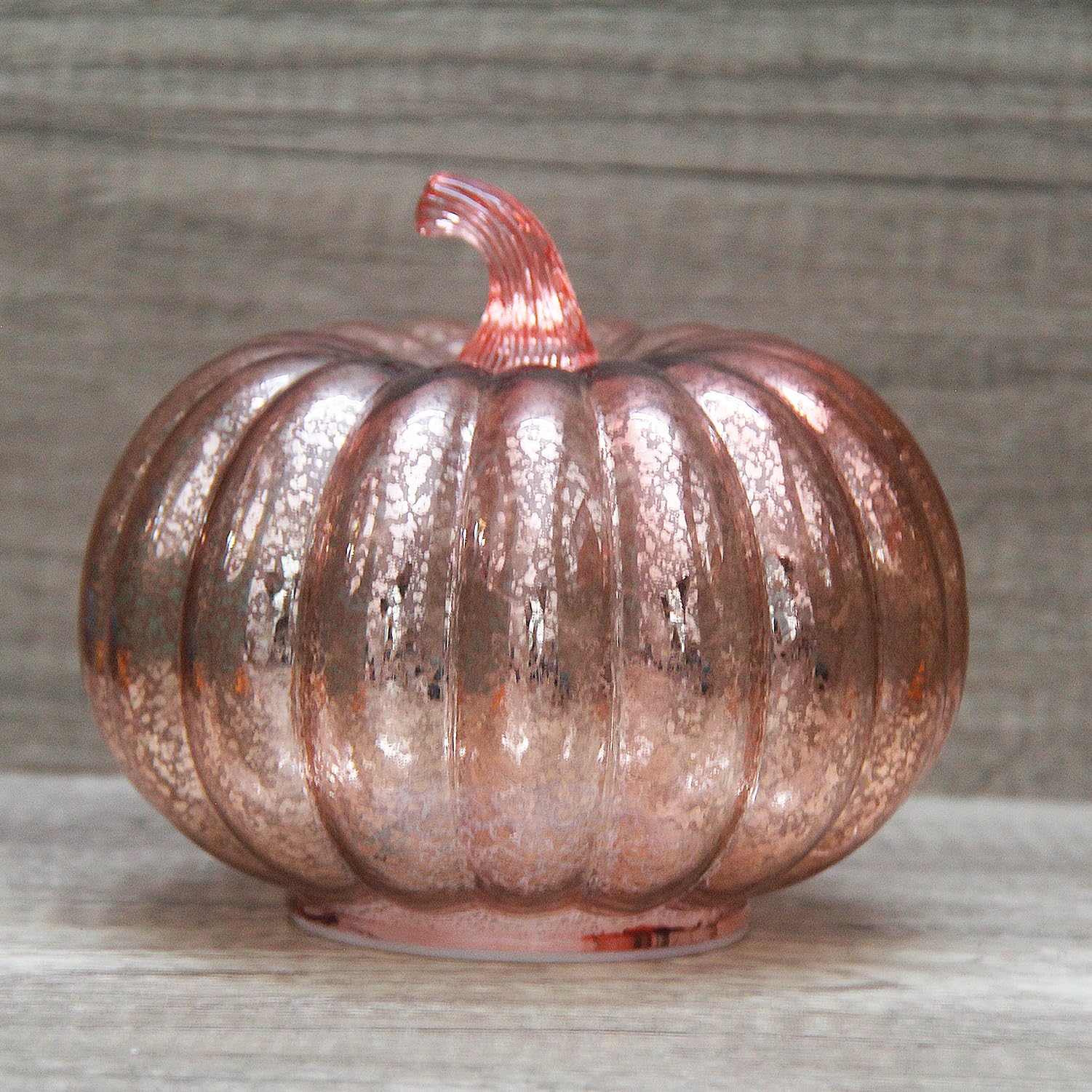 Mercury Glass Pumpkin Light with Timer - Battery Operated LED Pumpkin with 10 Warm White Fairy Lights Inside | Perfect for Halloween Decorations, Fall Centerpiece, Thanksgiving Table Decor, Christmas Home Decor & Rustic Wedding Accents (Rose Gold)