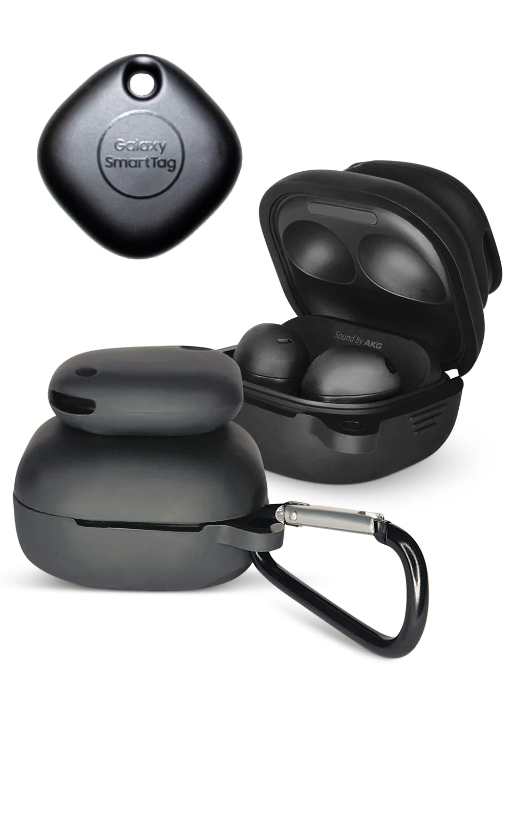 Samsung Galaxy Buds Pro 2 Case with SmartTag Holder - Compatible with Galaxy Buds 2, Buds Live - Android AirTag Alternative - Black | Perfect for Travel, Gym & Daily Use