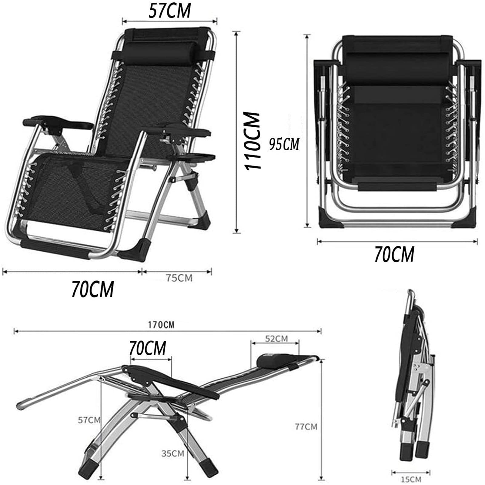 CHLDDHC Extra Wide Zero Gravity Recliner Chair - Adjustable Outdoor Lounger with Cup Holder & Support Cushions (200kg Capacity) - Perfect for Patio, Poolside, Garden Relaxation & Backyard Camping