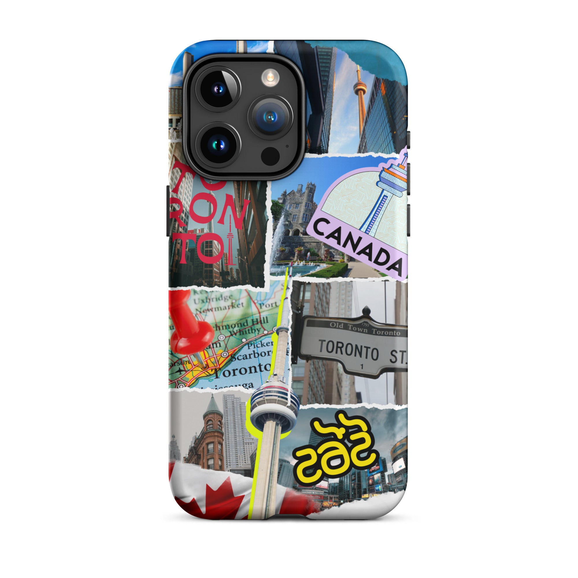 Premium Toronto Skyline Collage iPhone Case - Durable Protective Cover for iPhone 12/13/14/15 Pro Max - Perfect Gift for Travel Lovers & Cityscape Enthusiasts (Use at Home, Office or While Traveling)