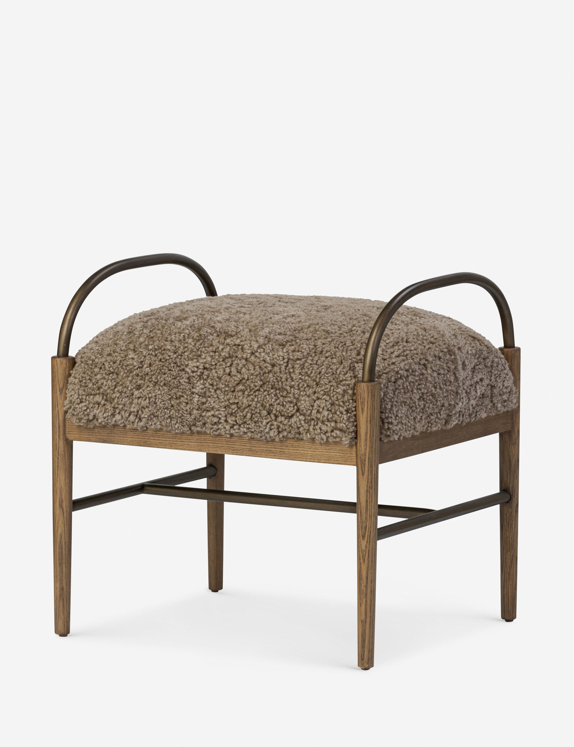 Amber Lewis x Four Hands Demi Stool - Modern Wooden Bar Stool with Upholstered Seat for Kitchen Island, Breakfast Nook & Home Decor