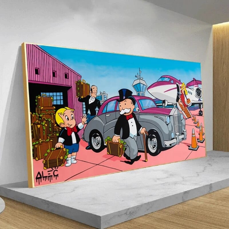 Alec Monopoly Canvas Wall Art: Richie at Airport - Pop Art Painting for Home & Office Decor | Modern Wall Decor for Living Room, Bedroom, or Office