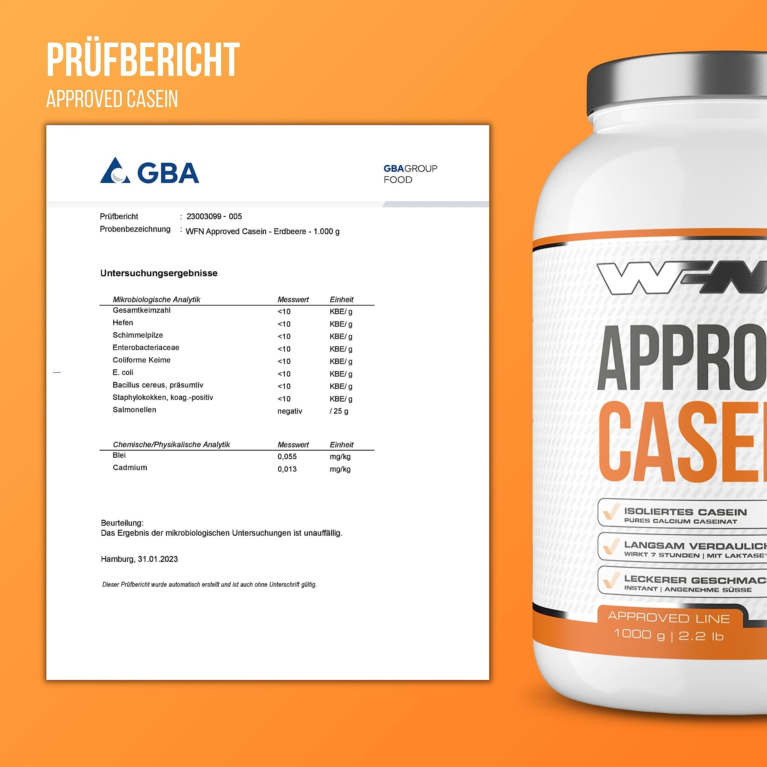 WFN Approved Casein Protein Powder - Neutral Flavor, No Sweeteners - 1kg (33 Servings) - Highly Soluble for Creamy Shakes - Lab Tested & Made in Germany | Perfect for Post-Workout Recovery & Nighttime Protein Supplement