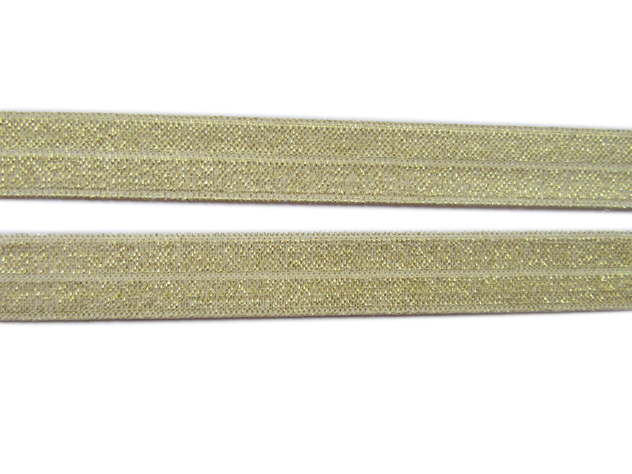 XiXiboutique 15 Yards Glitter Fold Over Elastic Stretch FOE Band - Lt. Gold for DIY Hair Ties, Headbands, Crafting & Sewing Projects - Perfect for Party Accessories, Gift Wrapping & Fashion DIY